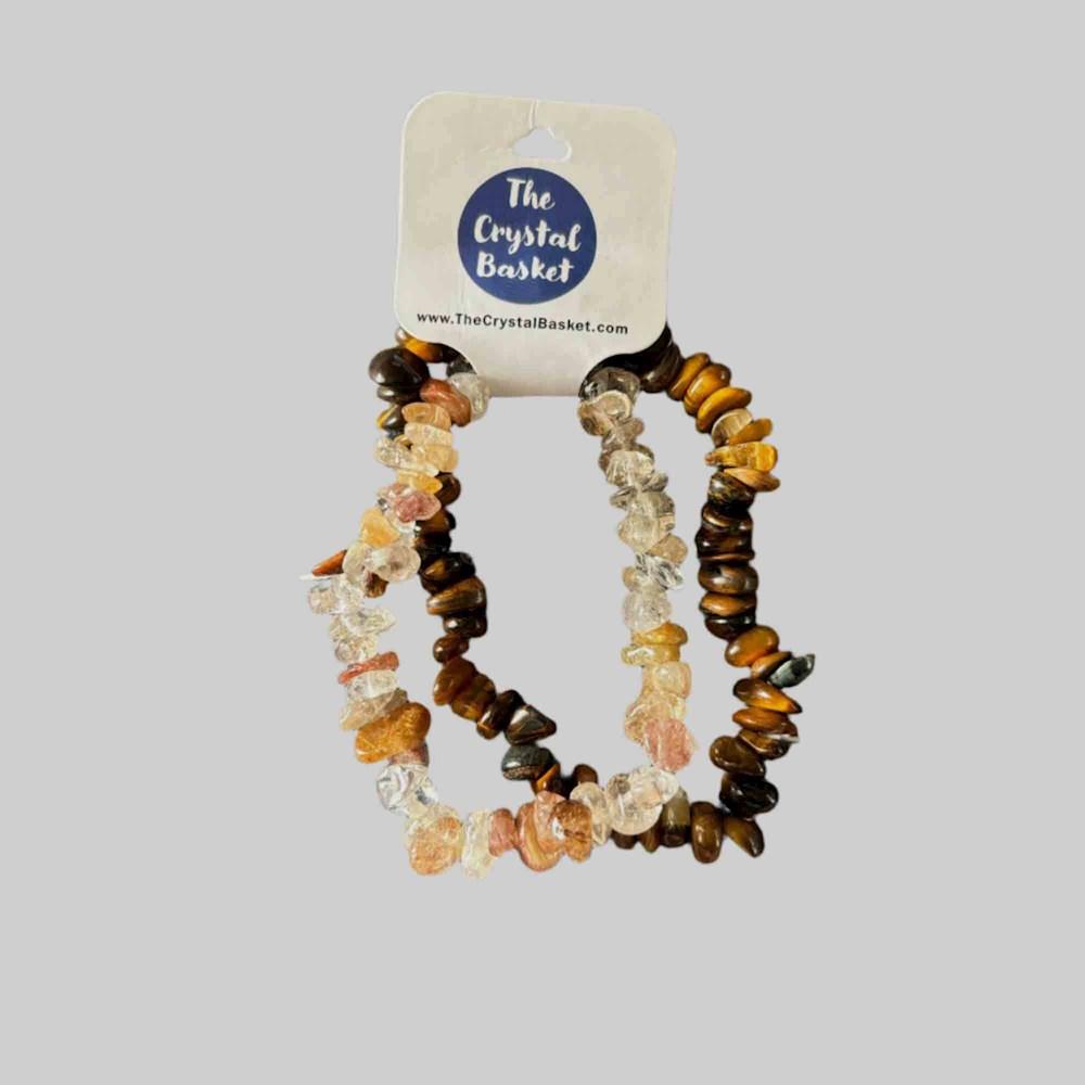Rutile Quartz & Tiger Eye Chip Bracelets