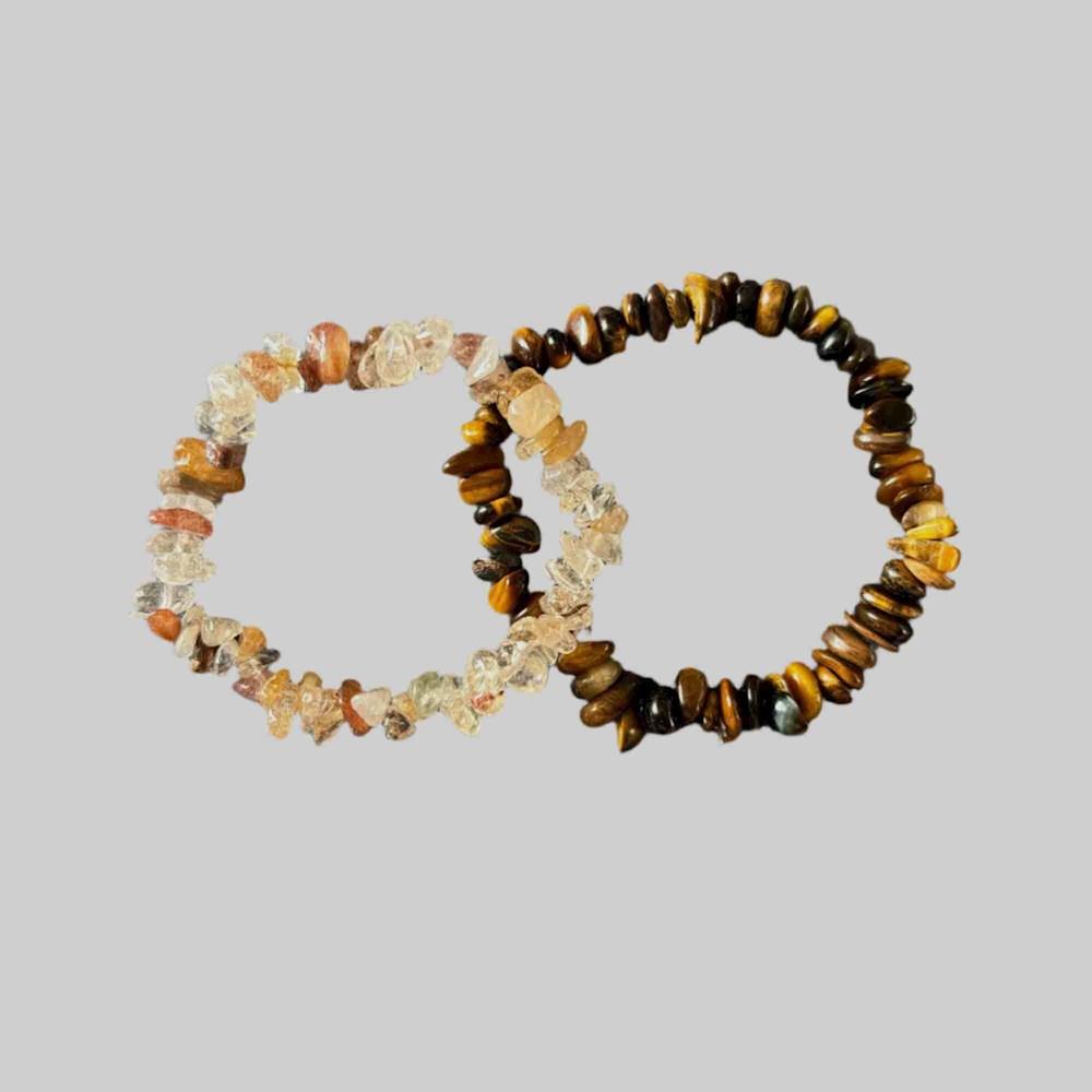 Rutile Quartz & Tiger Eye Chip Bracelets