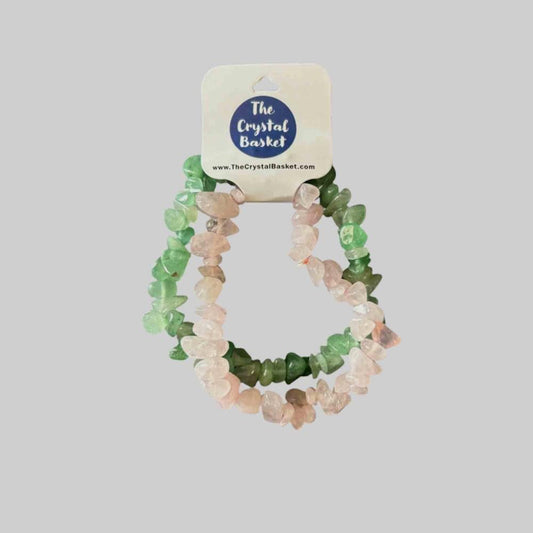 Rose Quartz & Aventurine Chip Bracelets 2 pack