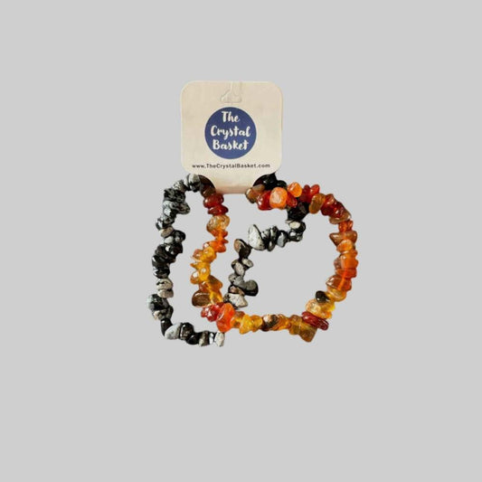 Carnelian & Snowflake Obsidian Chip Bracelet 2 pack