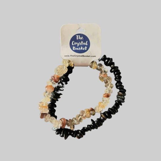 Rutile Quartz & Black Onyx Chip Bracelets 2 pack