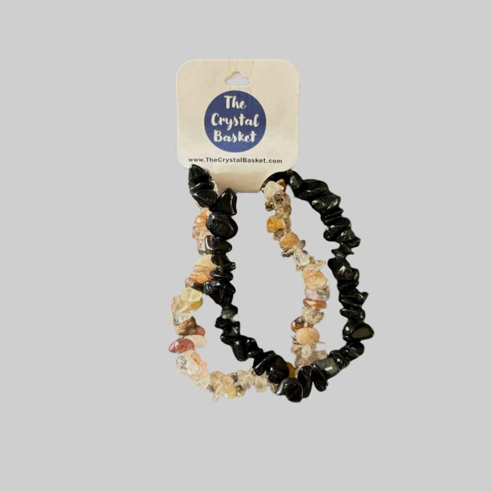 Rutile Quartz & Black Obsidian Chip Bracelets 2 pack