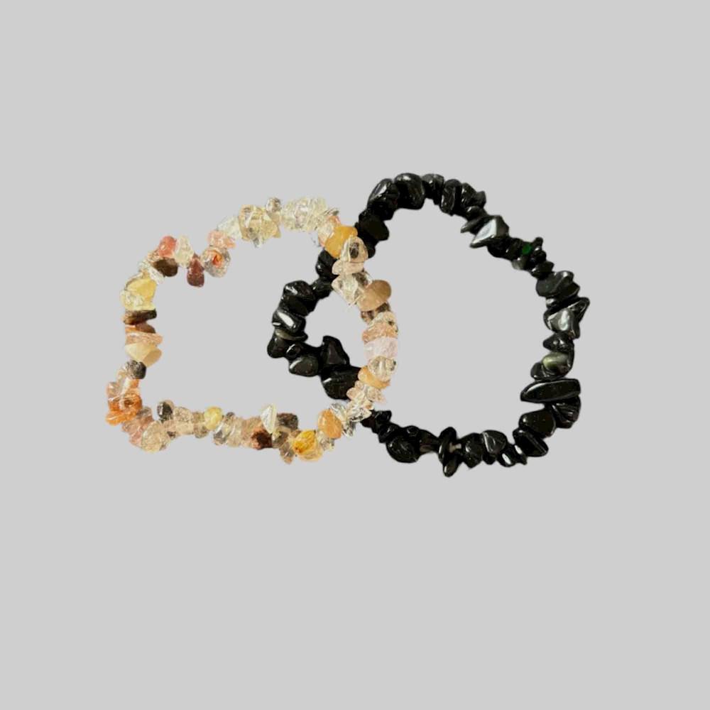 Rutile Quartz & Black Obsidian Chip Bracelets 2 pack