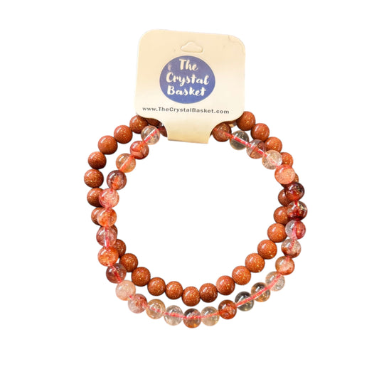 6mm Motivation & Creativity Fire Quartz&Goldstone Bracelet Set