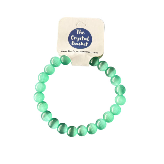 8mm Aqua Cats Eye Bracelet