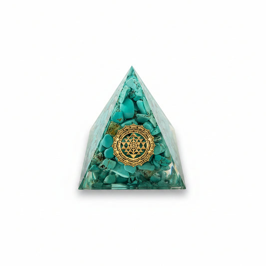 50mm Turquoise Chips with Gold Heart Chakra Resin Pyramid