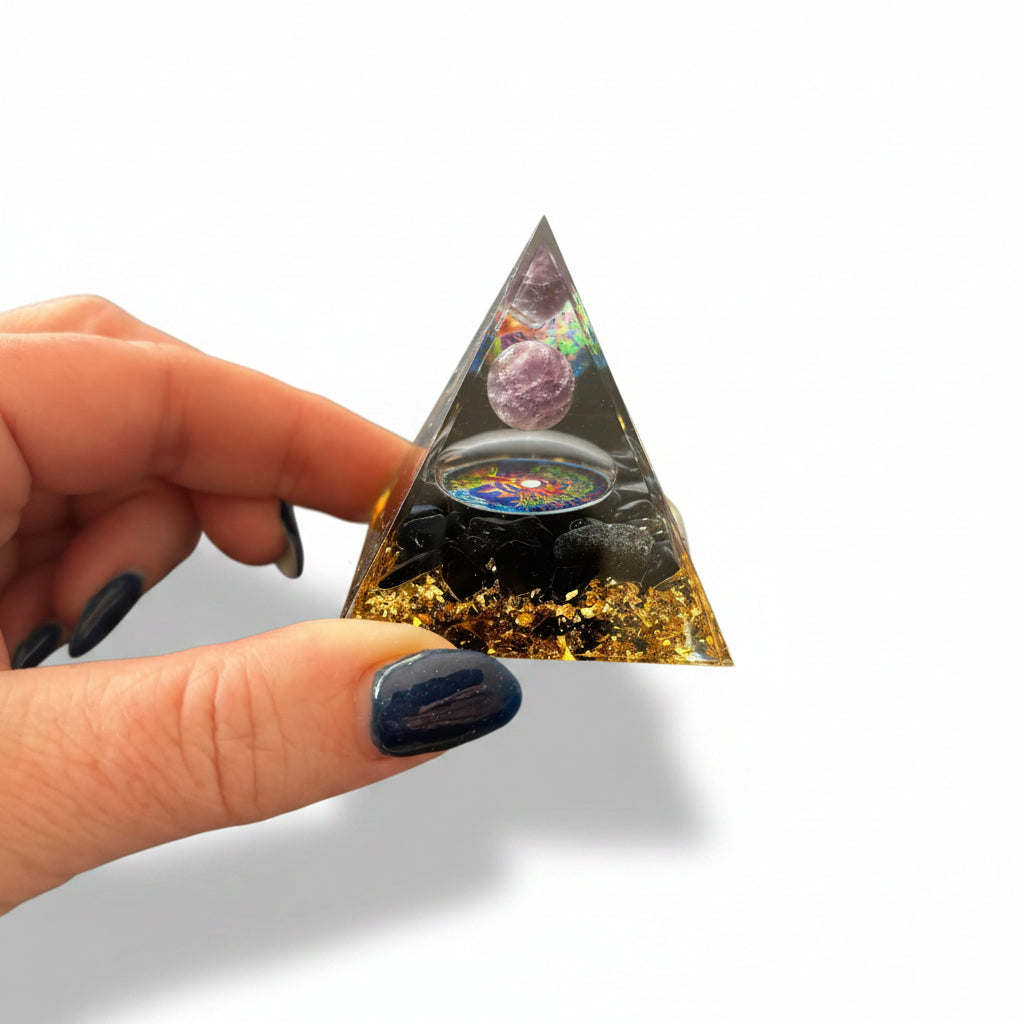 Black Obsidian Amethyst Sphere Pyramid