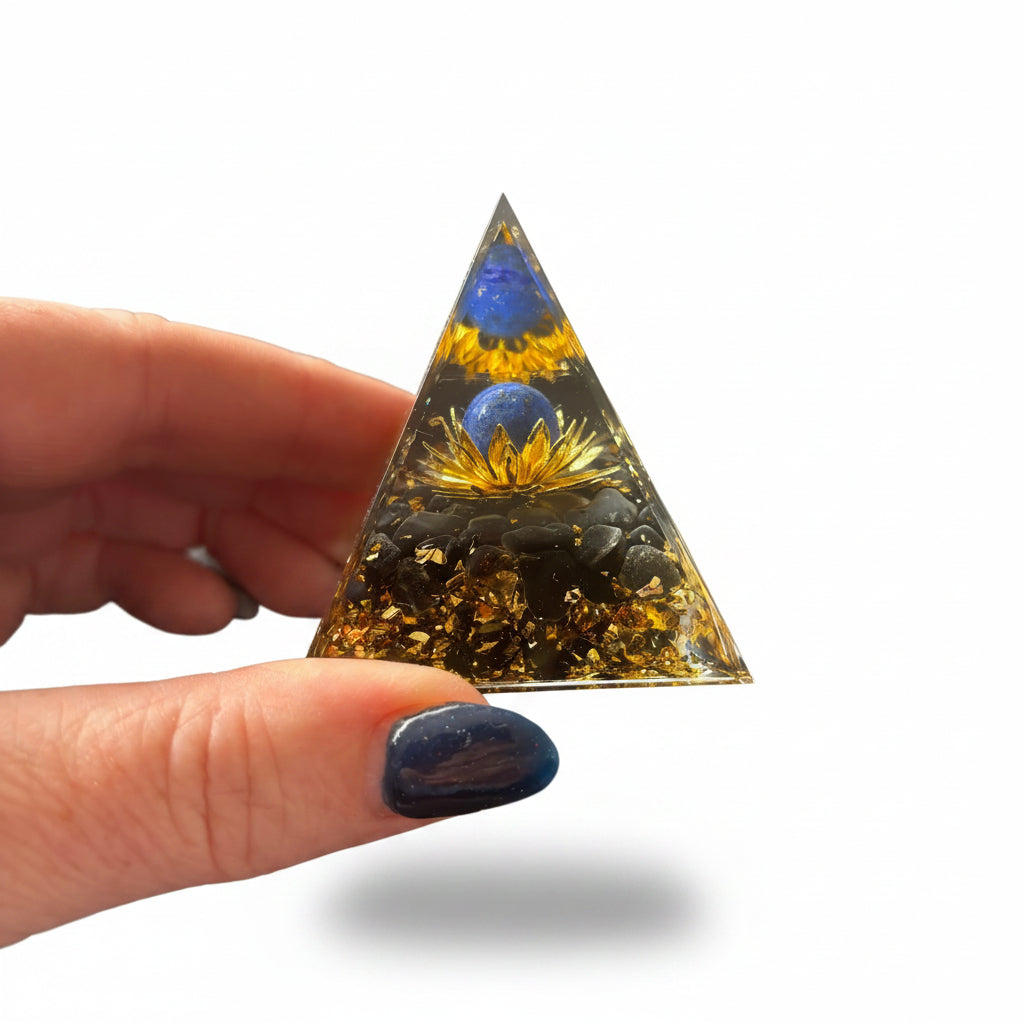 Black Obsidian Gold Flower Lapis Sphere Pyramid