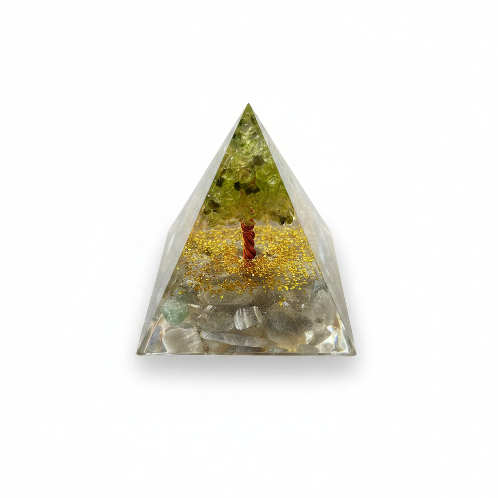 50mm Labradorite Chips with Peridot Tree Resin Pyramid