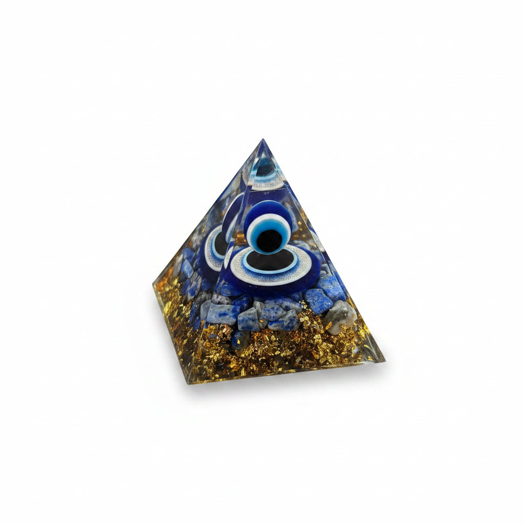 50mm Lapis Lazuli Chips with Evil Eye Resin Pyramid