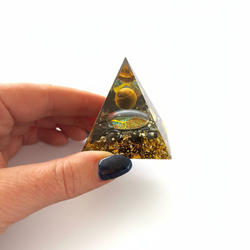 Black Obsidian Tiger Eye Sphere Pyramid