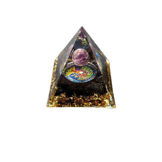 Black Obsidian Amethyst Sphere Pyramid