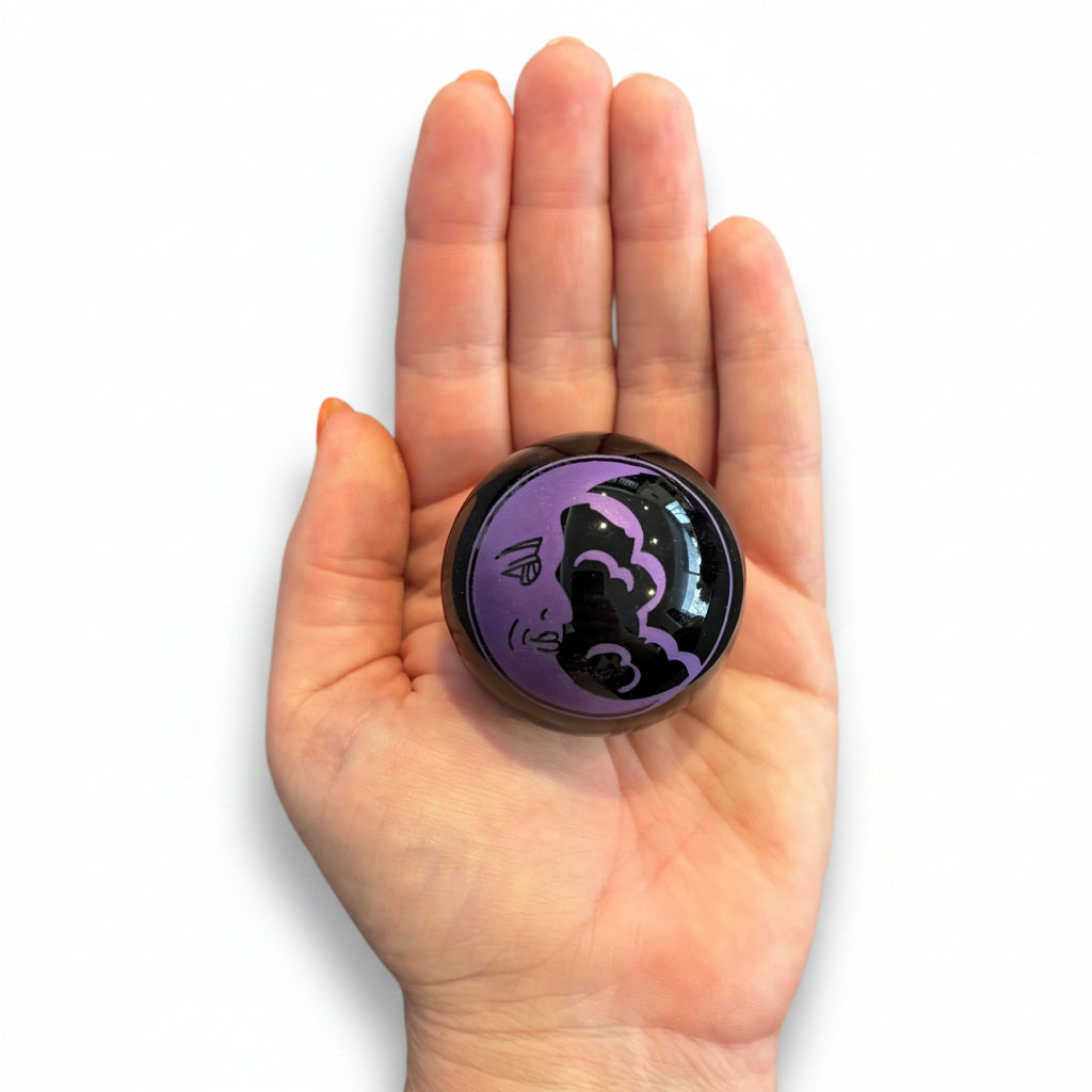 48mm Black Obsidian Purple Moon & Cloud Sphere