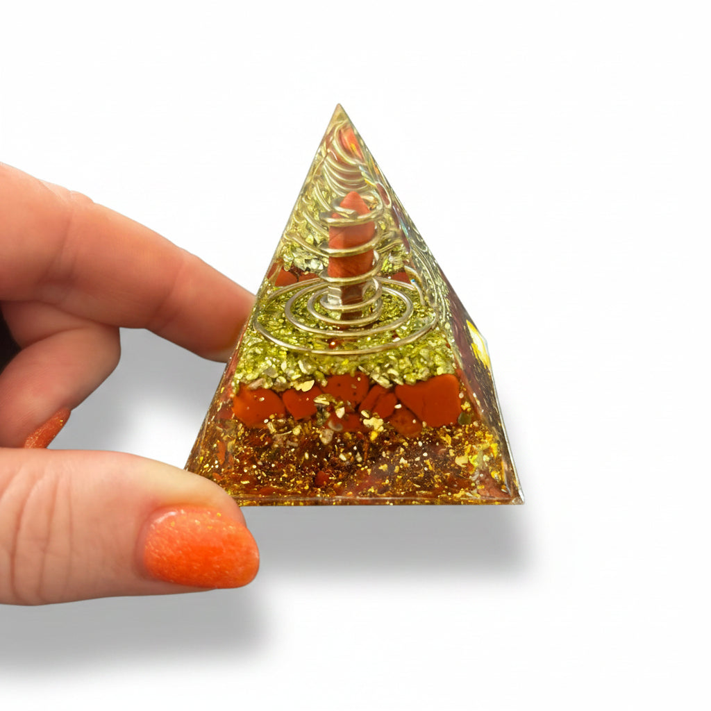 50mm Red Jasper Chip with Red Jasper DT Resin Pyramid