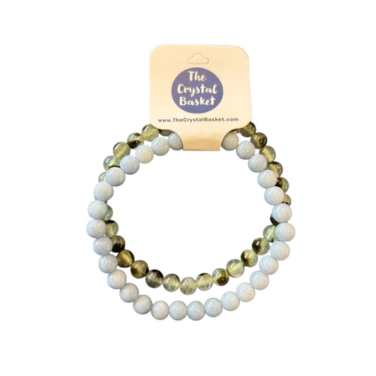 6mm Calm & Emotional Regulation Angelite&Prehnite Bracelet Set