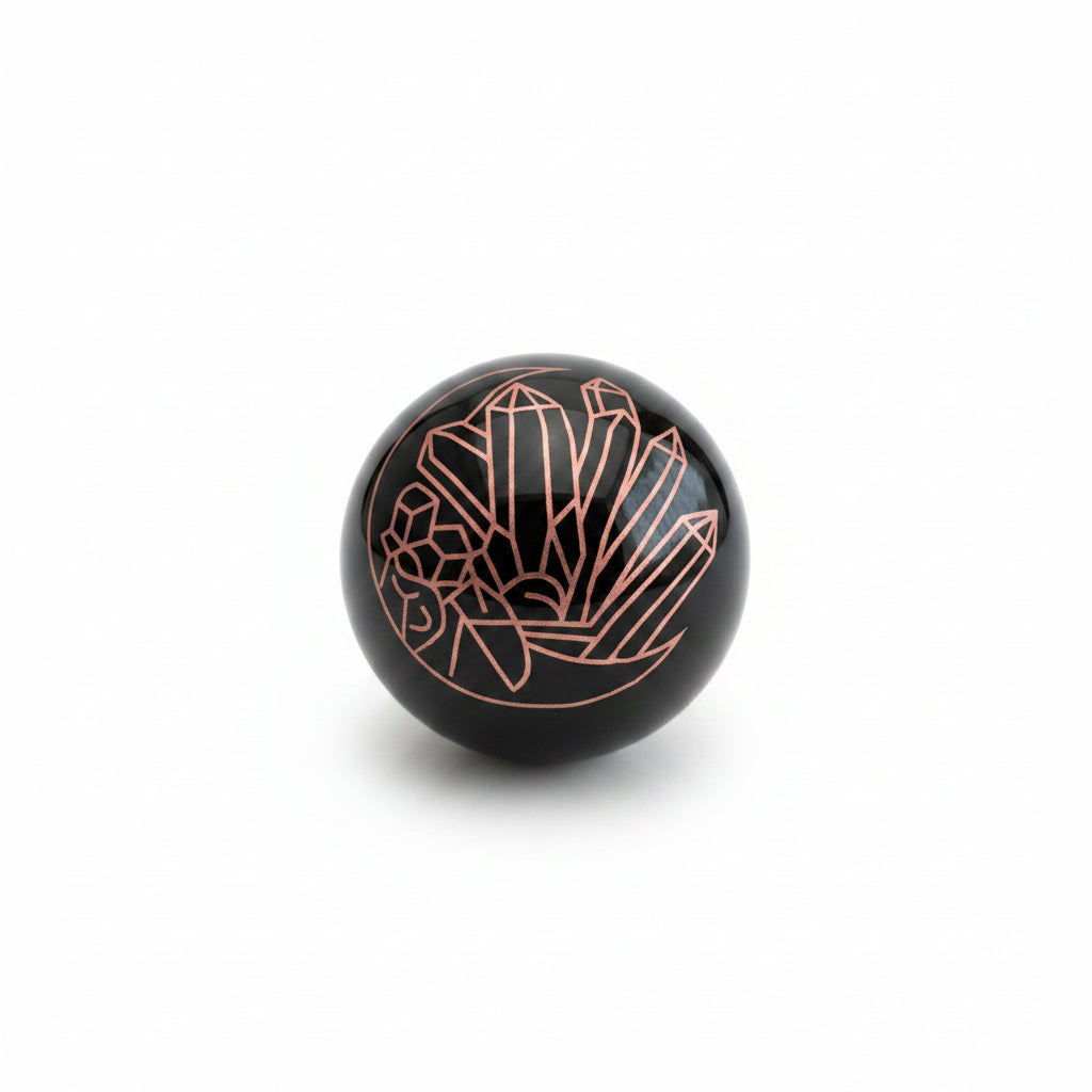 48mm Black Obsidian Pink Moon & Crystals Sphere