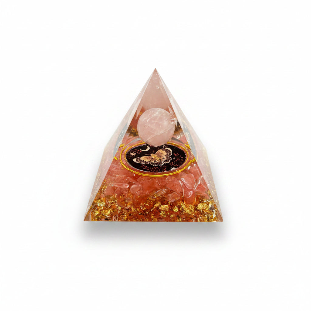 50mm Red Smelting Quartz with Rose Quartz Sphere Resin Pyramid