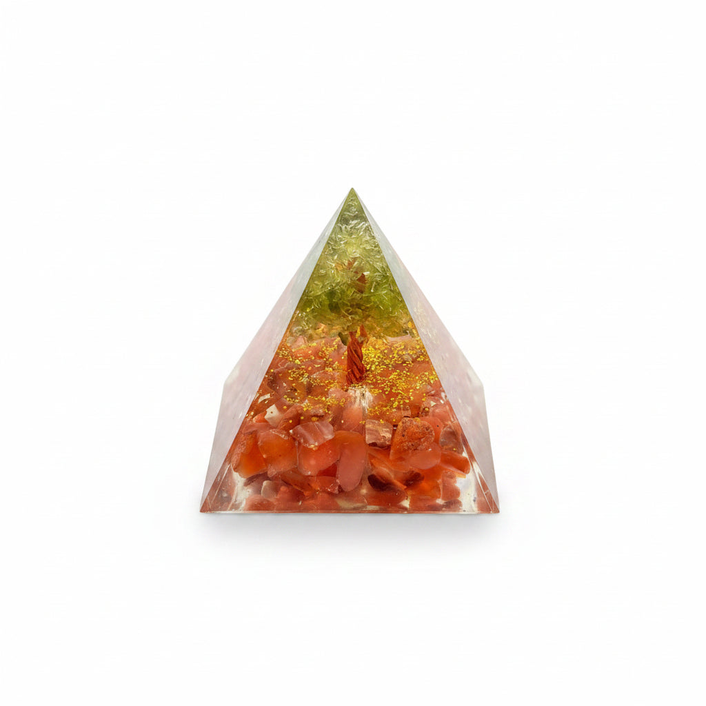50mm Red Agate Chips with Peridot Tree Resin Pyramid
