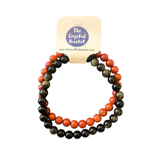 6mm Energy & Vitality Red Jasper&Golden Obsidian Bracelet Set