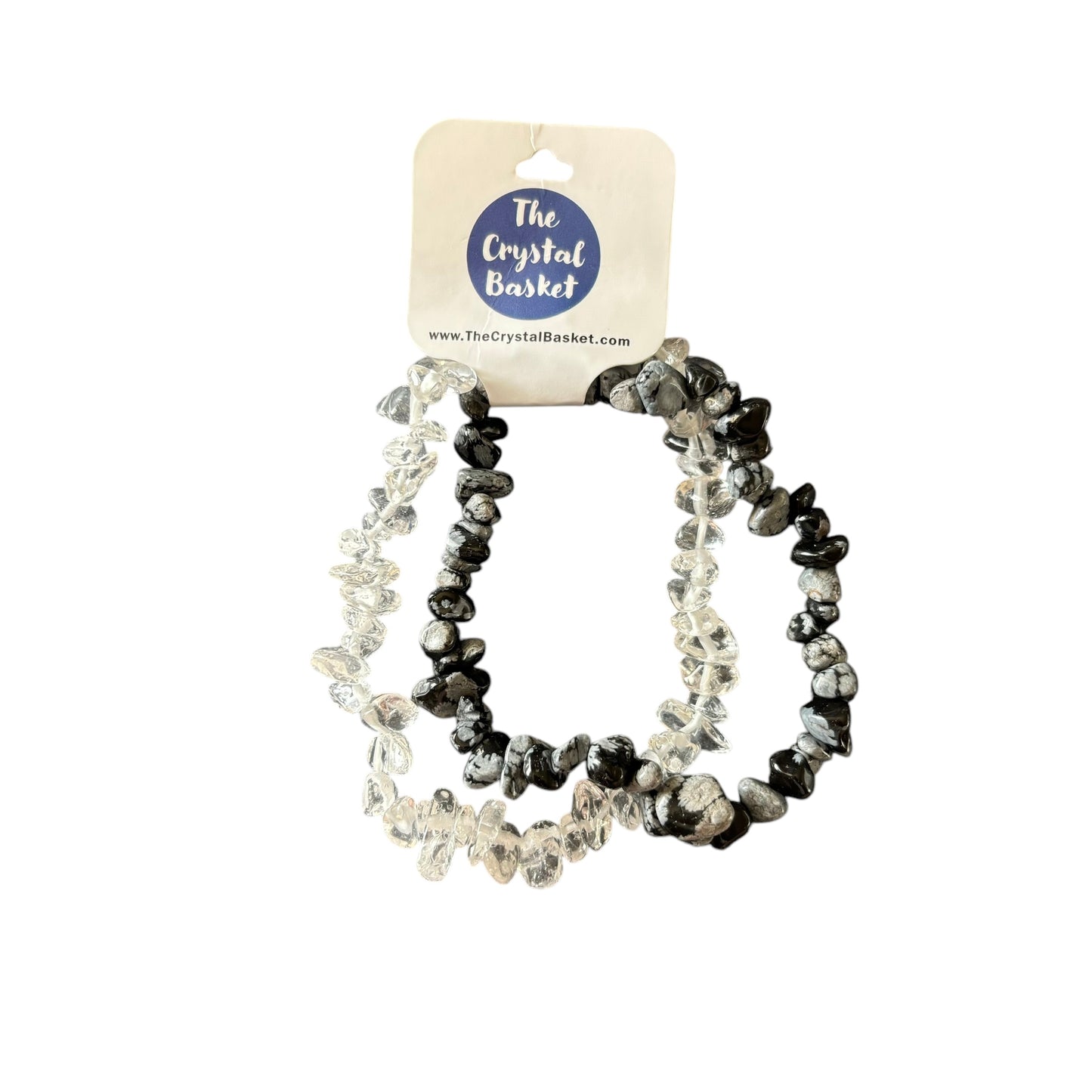 Snowflake Obsidian & Clear Quartz Bracelet Set