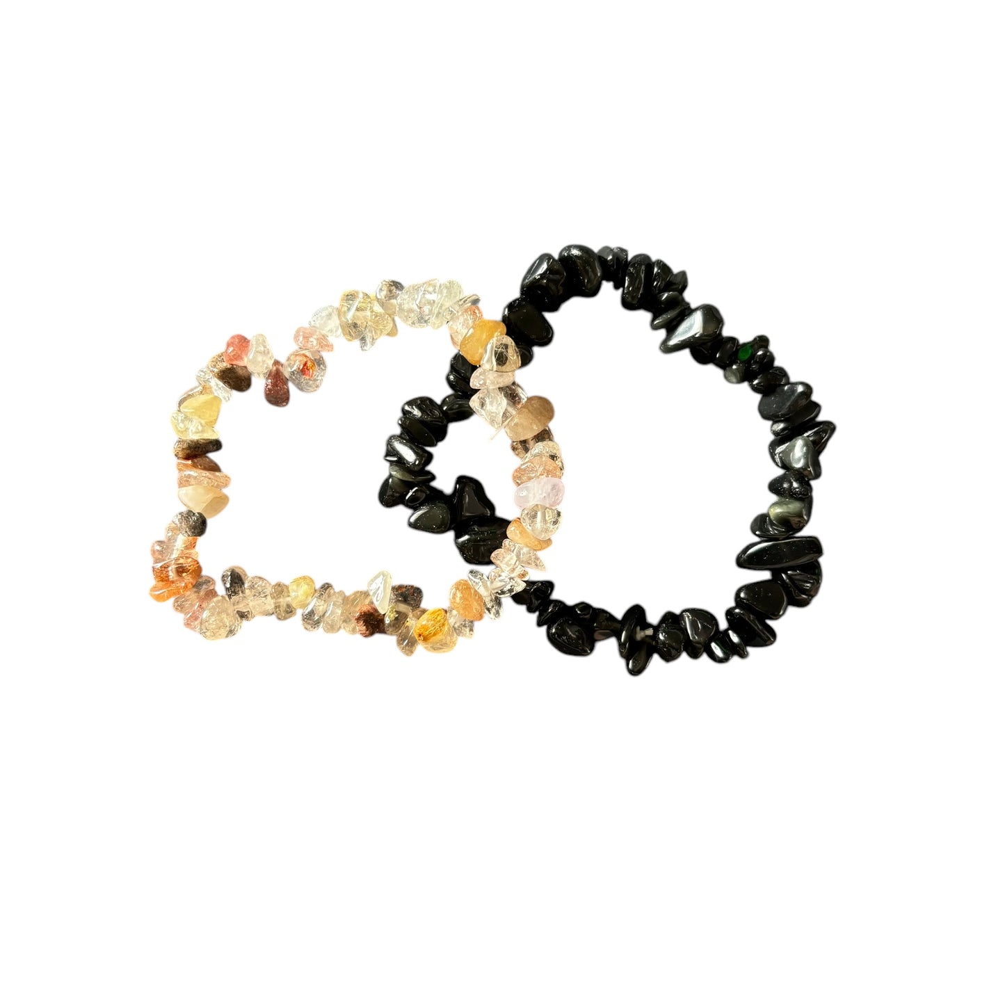 Rutilated Quartz & Black Obsidian Bracelet Set