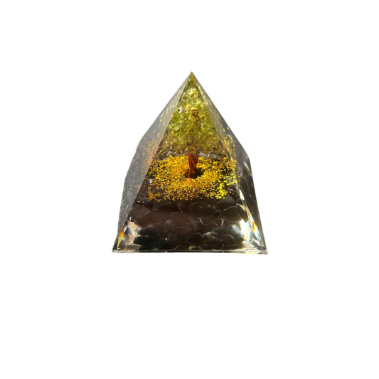 Black Obsidian chip Peridot tree Pyramid