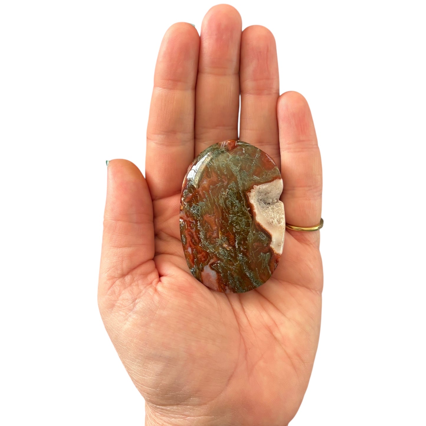66g Red Moss Agate Palm Stone