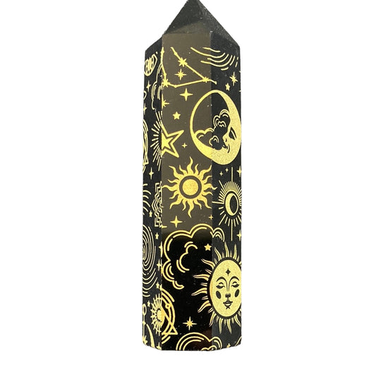 99mm Black Obsidian Gold engraved Point