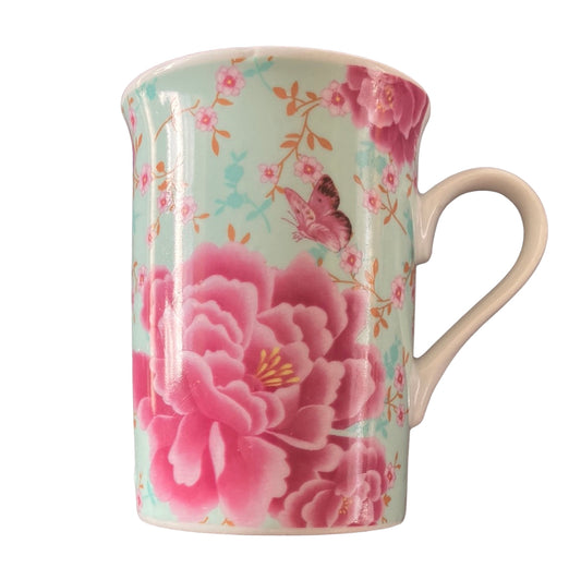 Aqua with Pink Flower Tea Cup