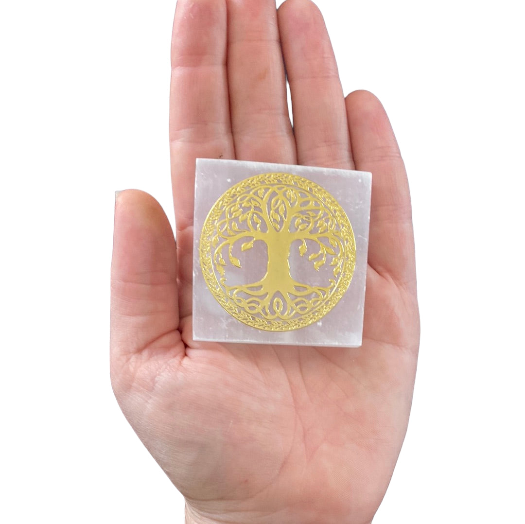 Satin Spar Gold Tree of Life Square