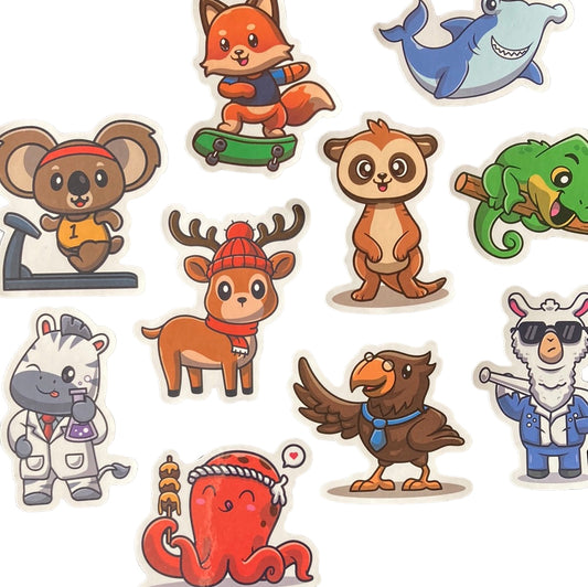 Cartoon Animals 10pc Bag of Stickers
