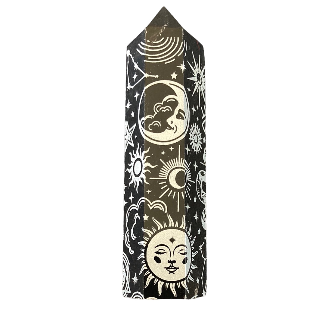 97mm Black Obsidian Silver engraved Point