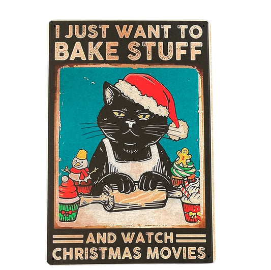 Black Cat Christmas Metal Wall Art