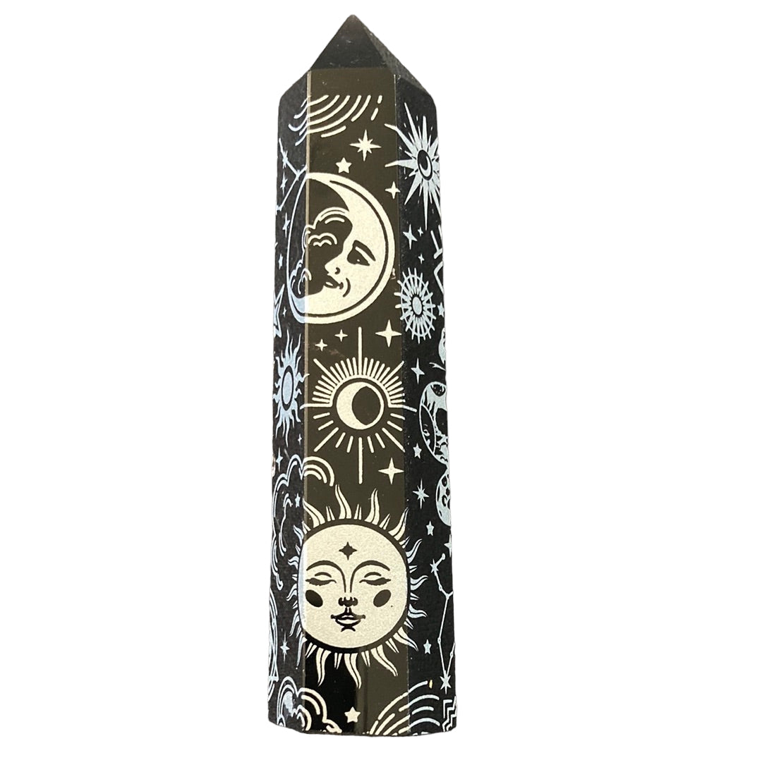 101mm Black Obsidian Silver engraved Point