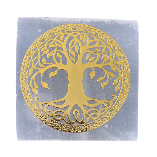 Satin Spar Gold Tree of Life Square