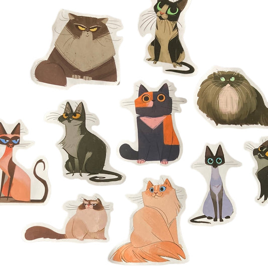 Cartoon Cats 10pc Bag of Stickers