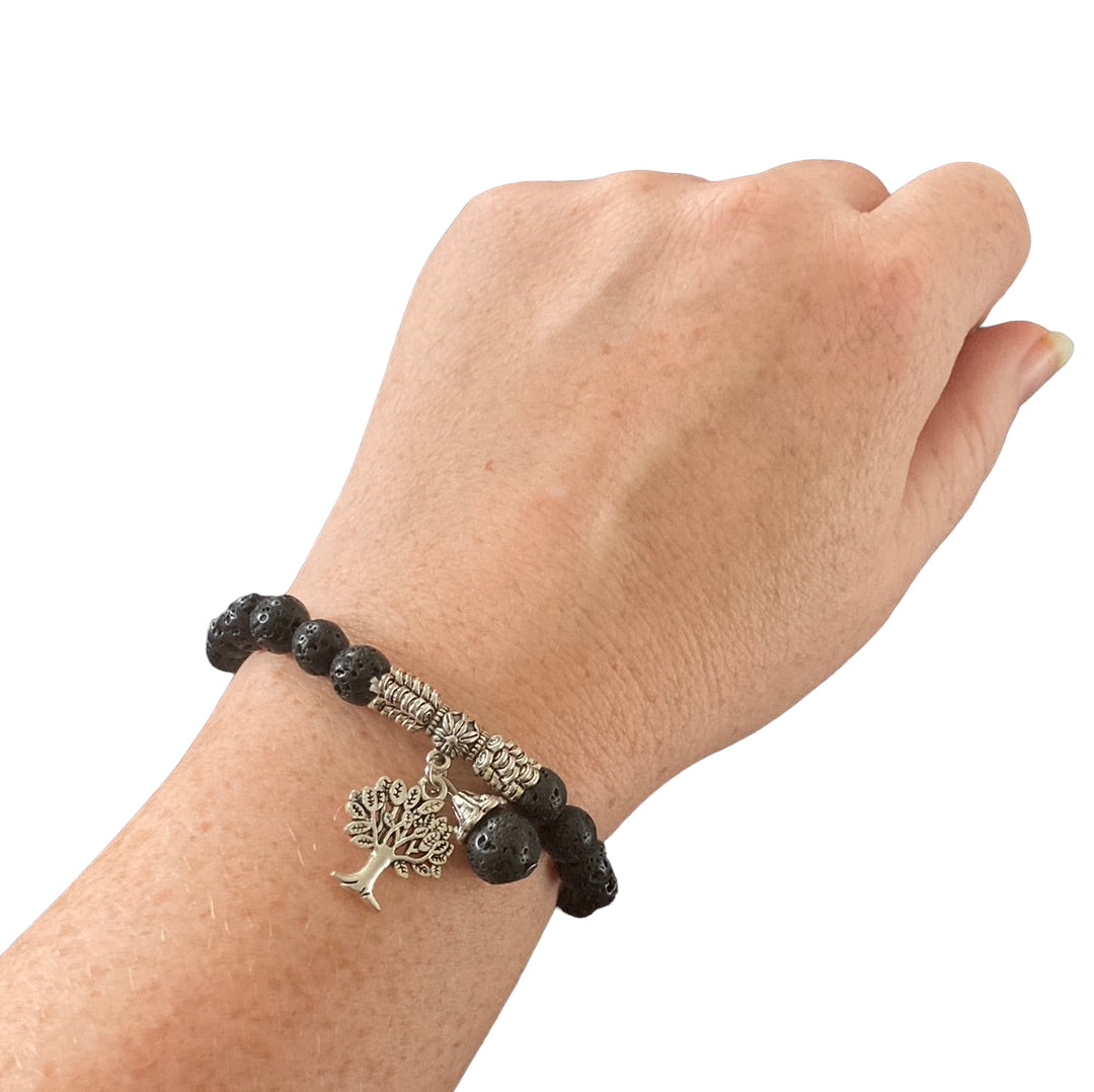 Lava Stone Tree of Life 8mm stretch bracelet