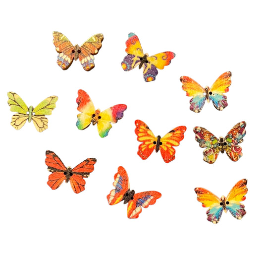 Colourful 10pc Bag of Wooden Butterflys