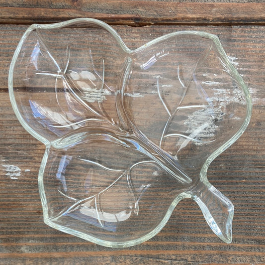 Glass Triple Leaf Trinket Tray