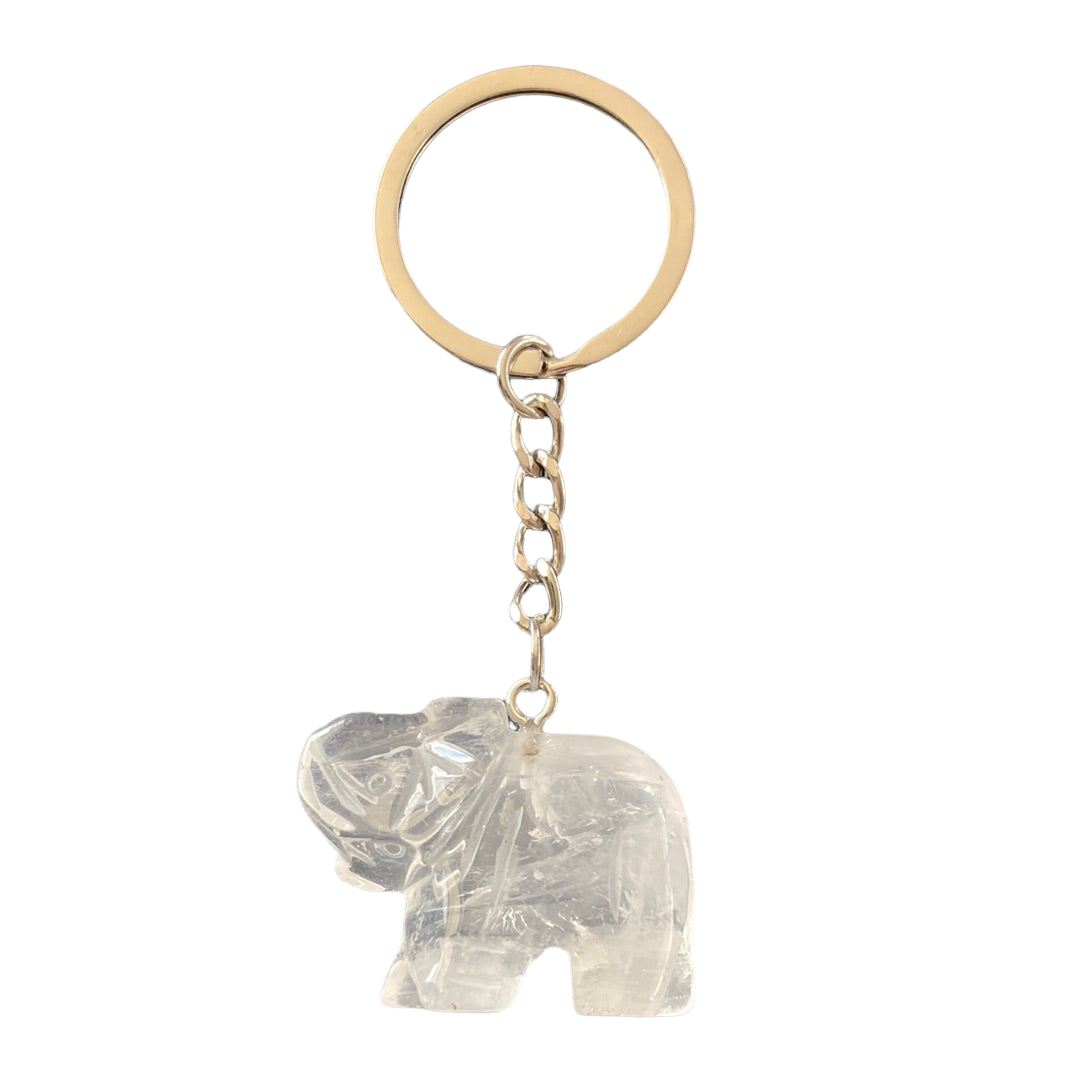Clear Quartz Elephant Keychain