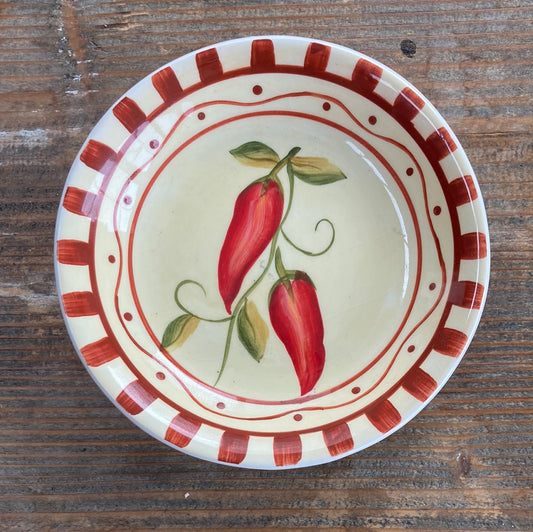 Round hand painted peppers trinket dish