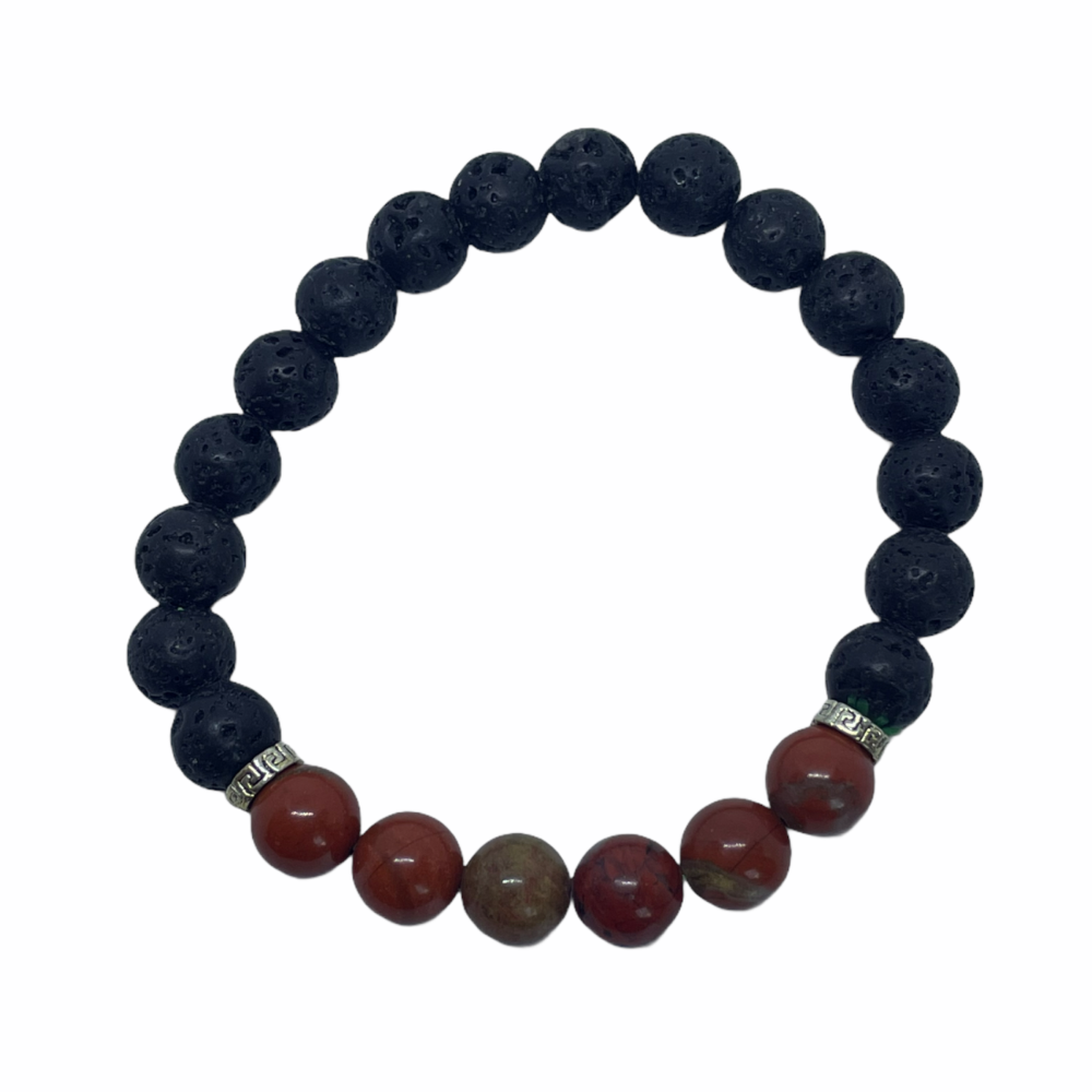 Lava Stone & Red Jasper 8mm stretch bracelet