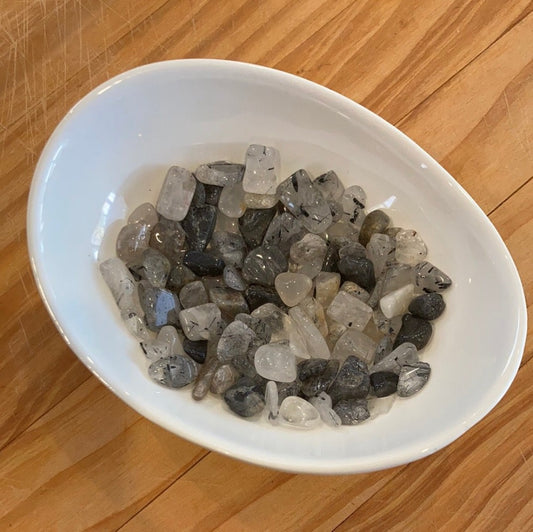 60g bag of Black Tourmaline in Quartz chips